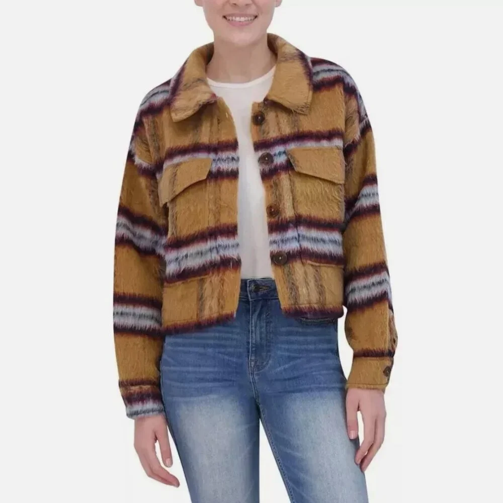 Vigoss Brushed Plaid Crop Button Jacket - Picture 5 of 5